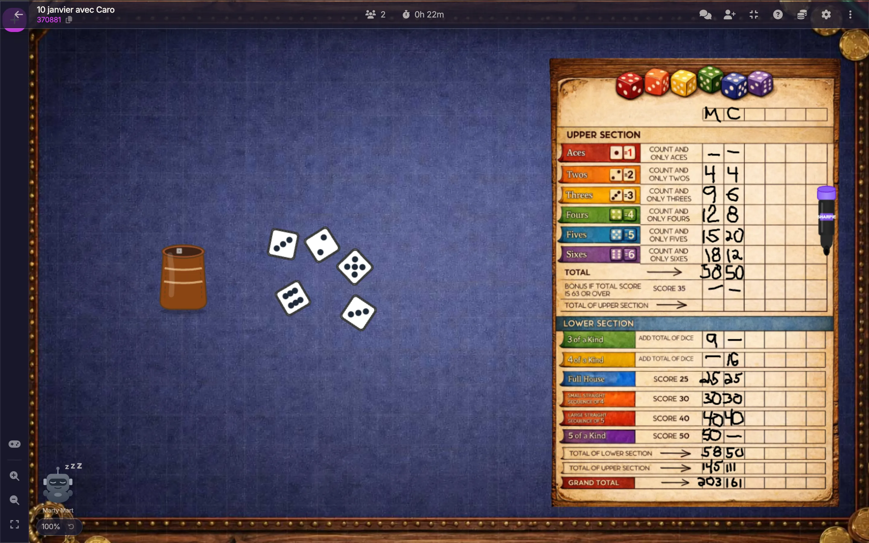 Une table virtuelle Free Board Society avec des composants de jeu